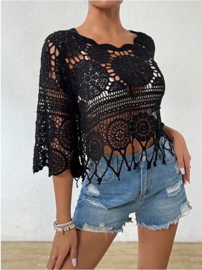 Openwork Round Neck Cover - Up - Bela Fils BoutiqueWomen's ClothingBela Fils Boutique